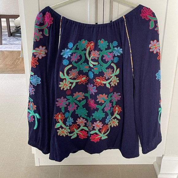 John Mark Top, Size XL, in Navy with Colorful Embroidery - Picture 3 of 12